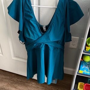 Women’s Teal Flounce Swim Top